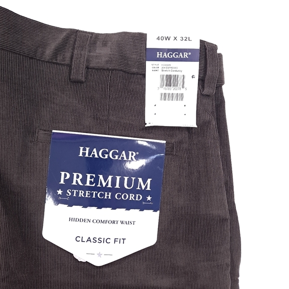 Haggar Mens Stretch Corduroy Pants Classic Fit Comfort Waist Brown Stretch 40x32 - Picture 5 of 8